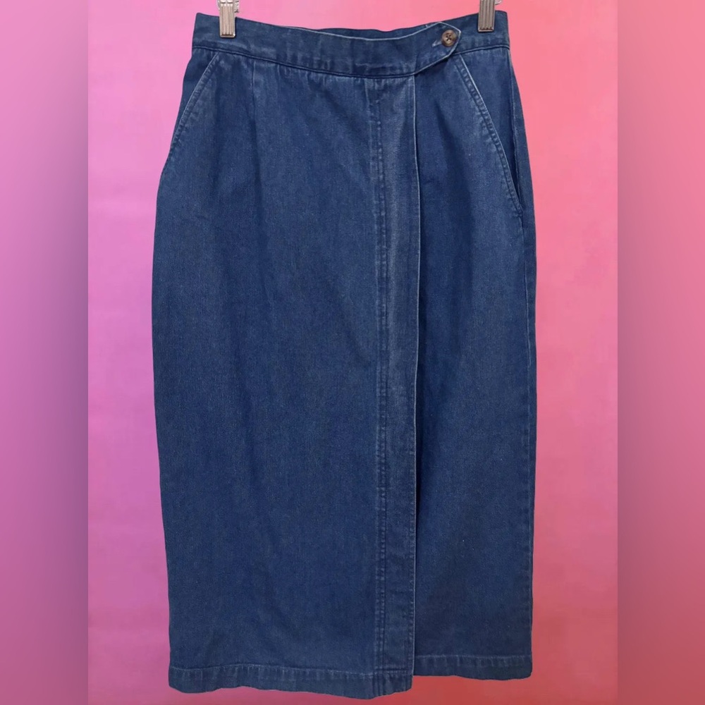 Talbots Vintage 90s Y2K Preppy Basic Blue Denim Maxi Wrap Skirt - Petite Size 10